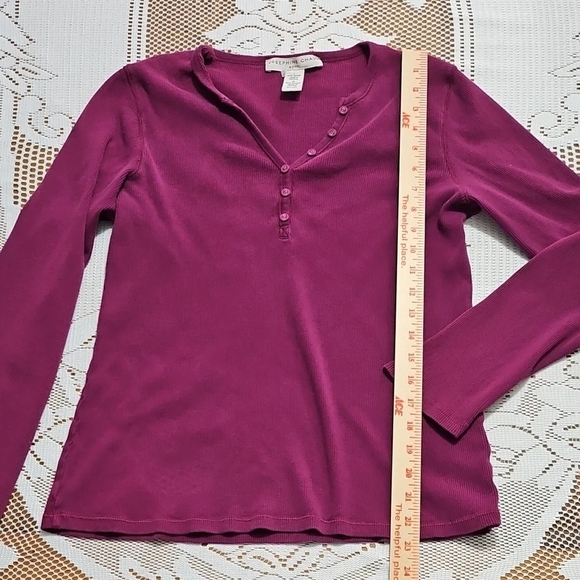 Josephine Chaus Eggplant 100% Cotton Henley - Picture 3 of 5